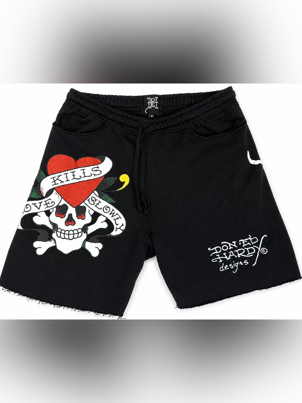 Ed Hardy Don Ed Hardy Designs Graphic Sweat Shorts Men’s M Black Skull Heart